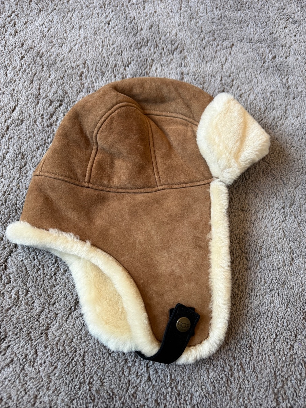 UGG Brown Faux-Suede Trapper Hat with Cream Faux-Fur Lining